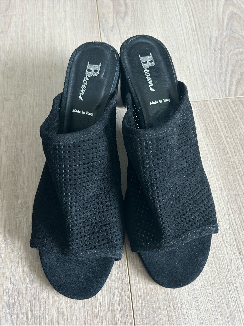 Italian Made Black Perforated Suede Slide Sandals | Size 40 | Minimalist